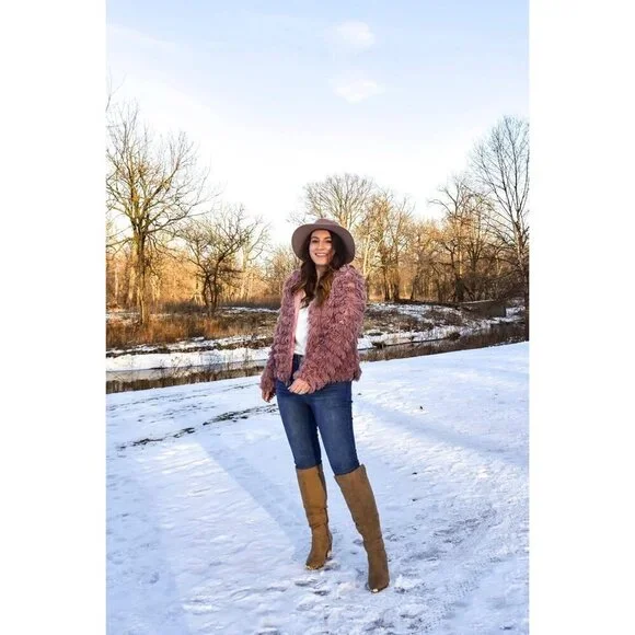 Women's Pink Inorin Faux Fur Coat Open Front Shaggy Cardigan Vintage Jacket - Picture 2 of 9